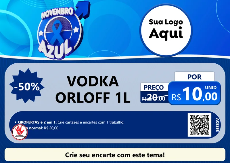 Modelo de Cartaz para Cartaz A4 Horizontal com o tema Novembro Azul para Distribuidora de bebidas