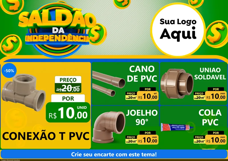 Modelo de Encarte para Encarte A4 Horizontal com o tema Saldão da Indepêndencia para Tubos e conexões