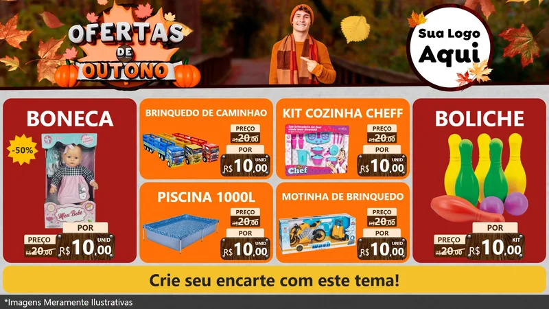 Modelo de TV para TV Horizontal com o tema Ofertas de Outono para Brinquedos