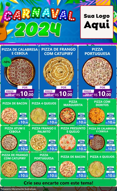 Modelo de Encarte para Encarte Grande com o tema Carnaval 2027 para Pizzaria