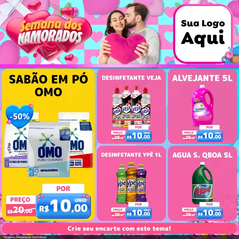 Modelo de Rede Social para Feed Facebook com o tema Semana dos Namorados para Produtos de Limpeza