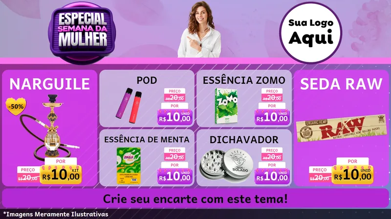 Modelo de TV para TV Horizontal com o tema Especial Semana da Mulher para Tabacaria