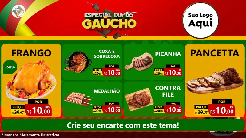 Modelo de TV para TV Horizontal com o tema Especial Dia do Gaúcho para Assados