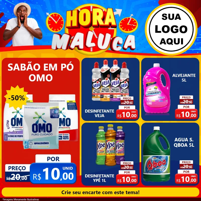 Modelo de Rede Social para Feed Facebook com o tema Hora Maluca para Produtos de Limpeza