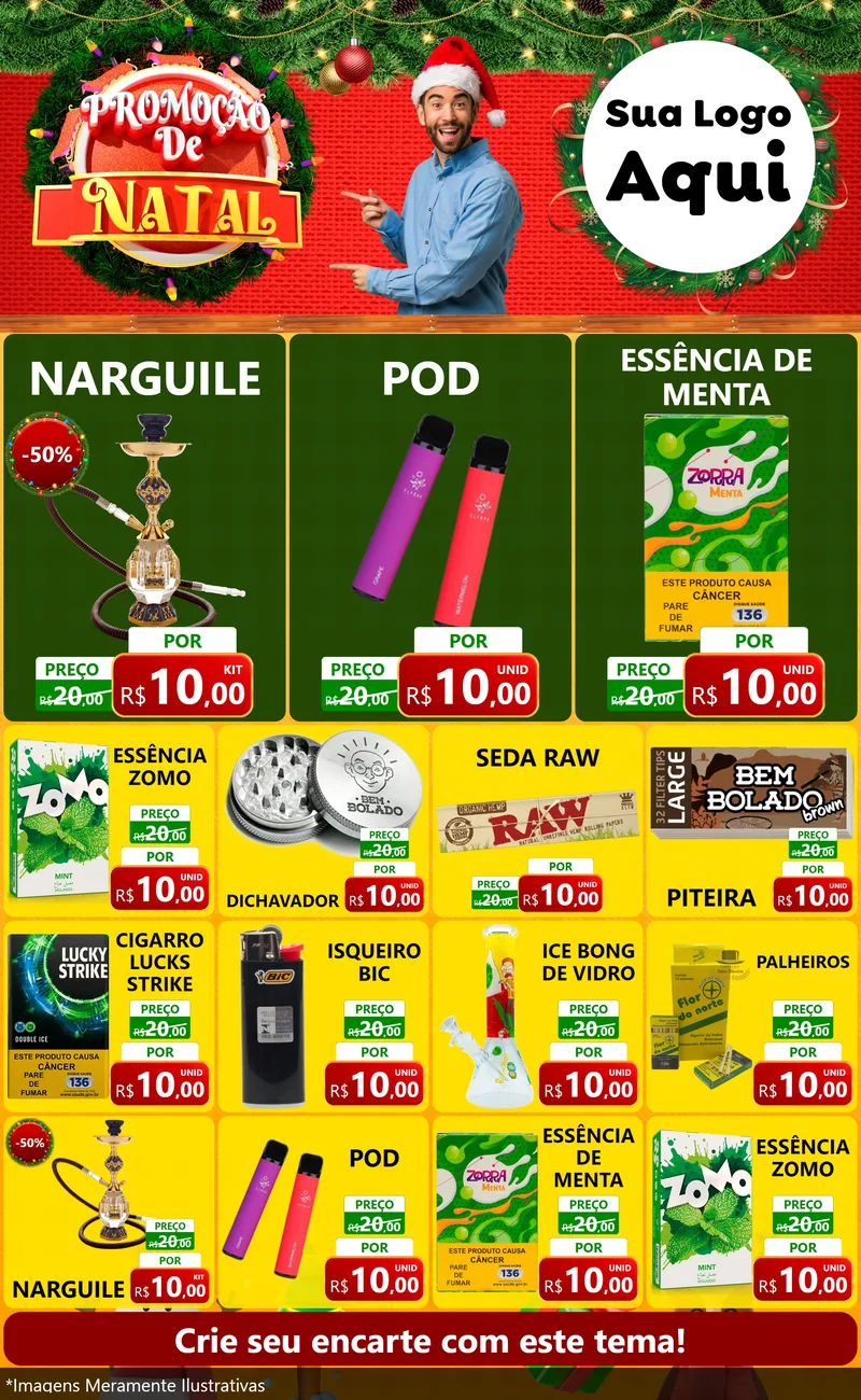 Modelo de Encarte para Encarte Grande com o tema Promoção de Natal para Tabacaria