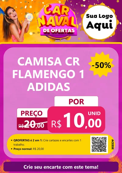 Modelo de Cartaz para Cartaz A4 Vertical com o tema Carnaval de Ofertas para Roupas e acessórios