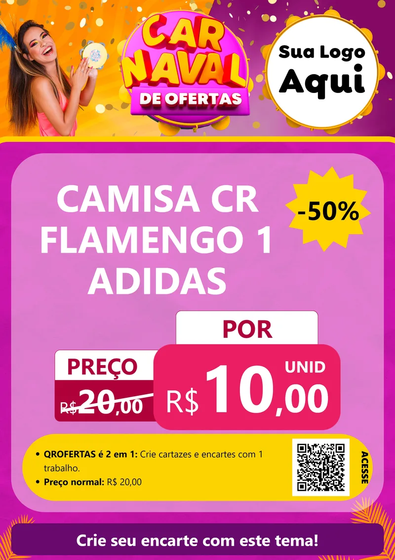 Modelo de Cartaz para Cartaz A4 Vertical com o tema Carnaval de Ofertas para Roupas e acessórios