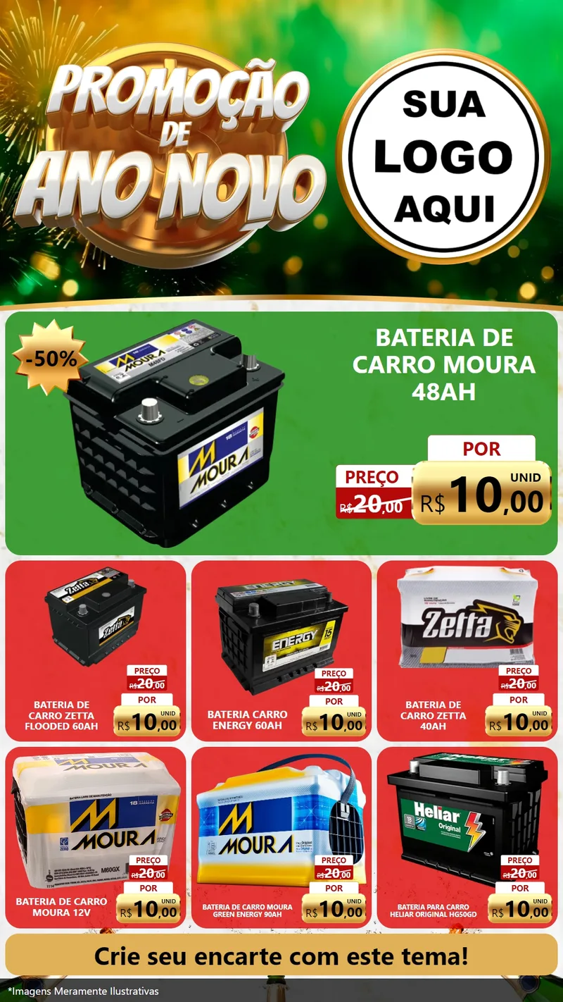 Modelo de Rede Social para Stories com o tema Promoção de Ano Novo para Baterias Elétricas