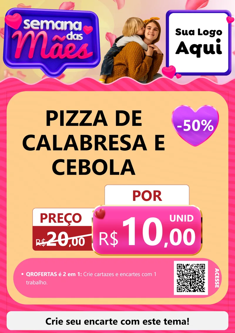 Modelo de Cartaz para Cartaz A4 Vertical com o tema Semana das Mães para Pizzaria