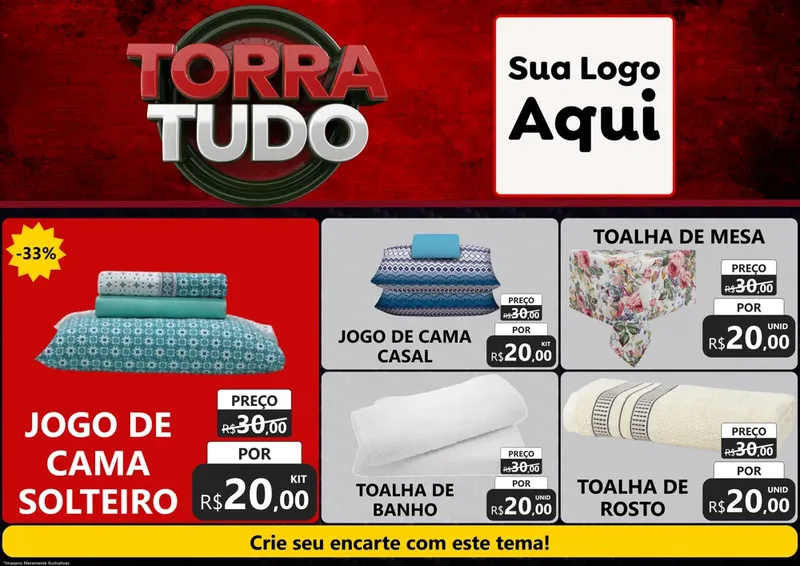 Modelo de Encarte para Encarte A4 Horizontal com o tema Torra Tudo para Cama, Mesa e Banho