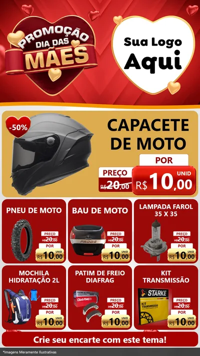 Modelo de Rede Social para Stories com o tema Promoção Dia das Mães para Moto peças