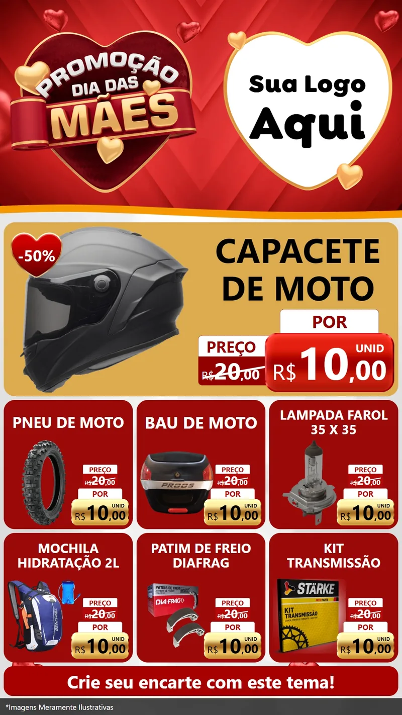 Modelo de Rede Social para Stories com o tema Promoção Dia das Mães para Moto peças