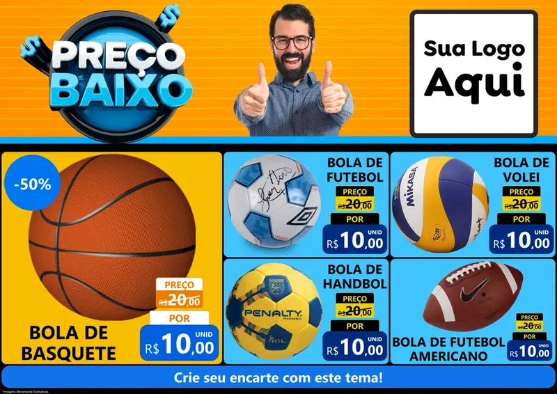 Modelo de Encarte para Encarte A4 Horizontal com o tema Preço Baixo para Artigos Esportivos