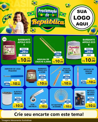 Modelo de Rede Social para Feed Instagram com o tema Proclamação da República para Armarinho e Aviamentos
