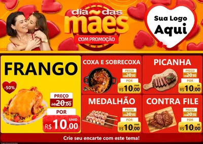 Modelo de Encarte para Encarte A4 Horizontal com o tema Dia das Mães com Promoção para Assados