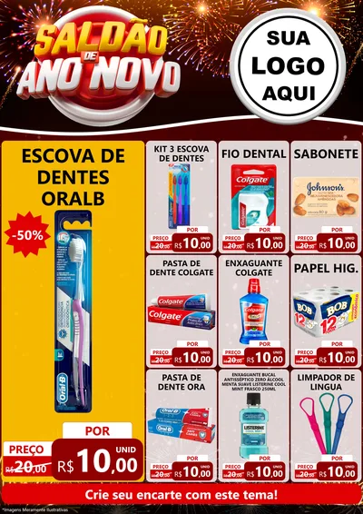 Modelo de Encarte para Encarte A4 Vertical com o tema Saldão de Ano Novo para Higiene Pessoal