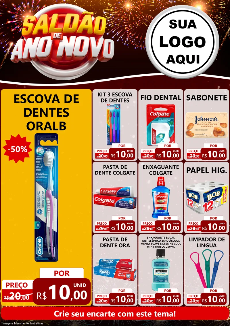 Modelo de Encarte para Encarte A4 Vertical com o tema Saldão de Ano Novo para Higiene Pessoal