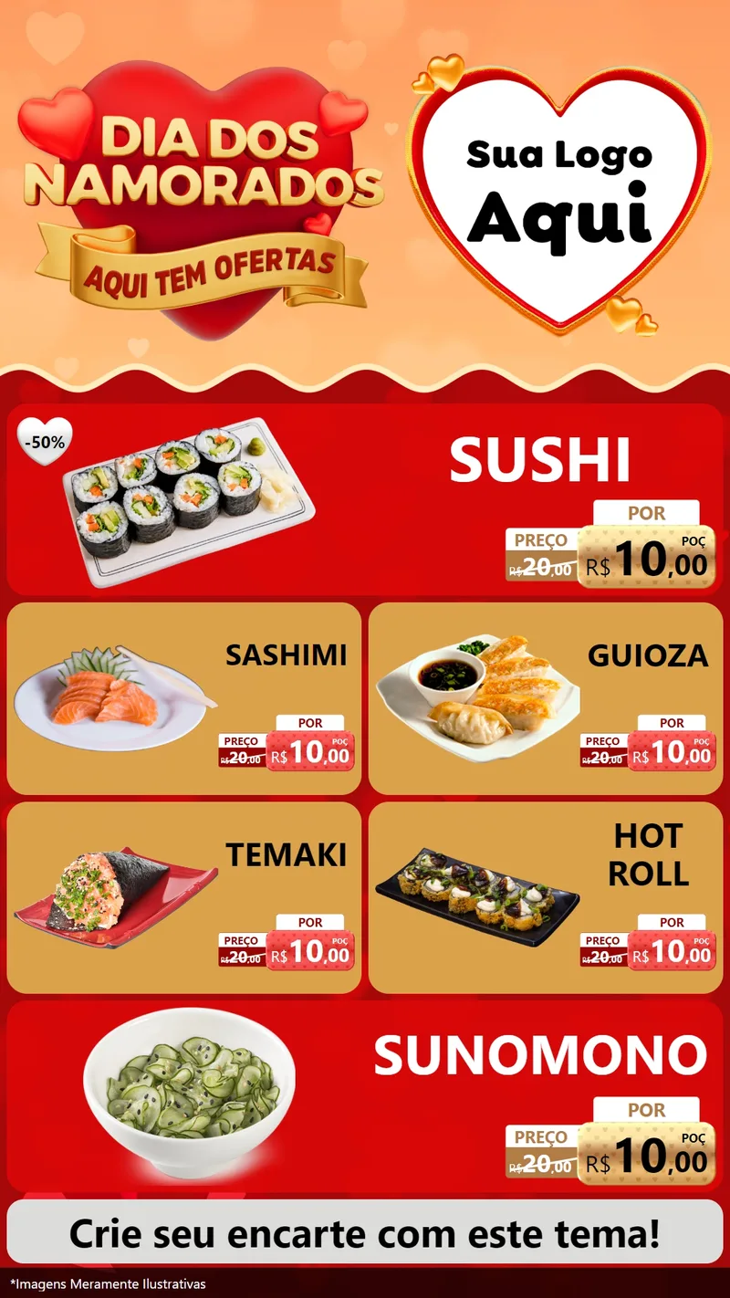 Modelo de TV para TV Vertical com o tema Dia dos Namorados - Aqui Tem Ofertas para Comida japonesa