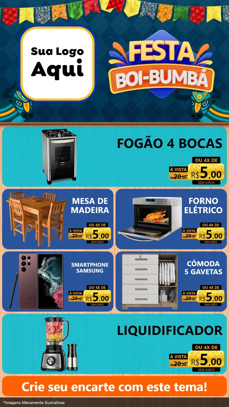 Modelo de TV para TV Vertical com o tema Festa Boi Bumbá para Móveis e Eletro