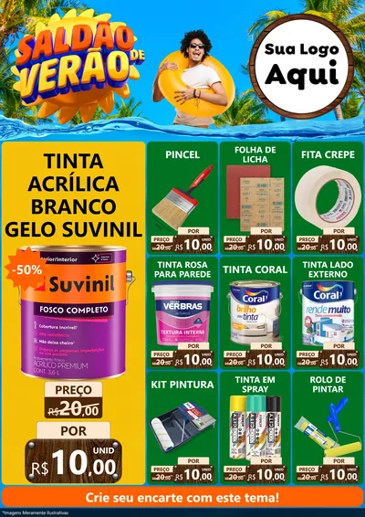 Modelo de Encarte para Encarte A4 Vertical com o tema Saldão de Verão para Tintas e Ferramentas