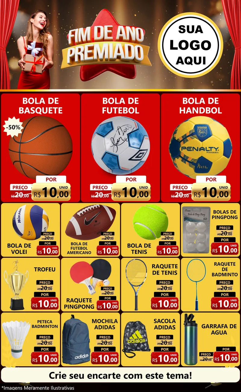 Modelo de Encarte para Encarte Grande com o tema Fim de Ano Premiado para Artigos Esportivos