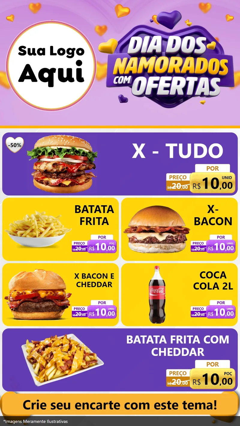 Modelo de TV para TV Vertical com o tema Dia Dos Namorados Com Ofertas para Hamburgueria