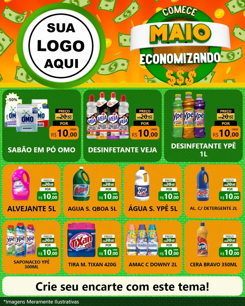 Modelo de Rede Social para Feed Instagram com o tema Comece Maio Economizando para Produtos de Limpeza