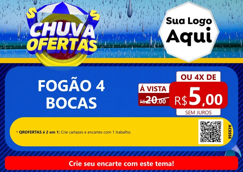 Modelo de Cartaz para Cartaz A4 Horizontal com o tema Chuva de Ofertas para Móveis e Eletro