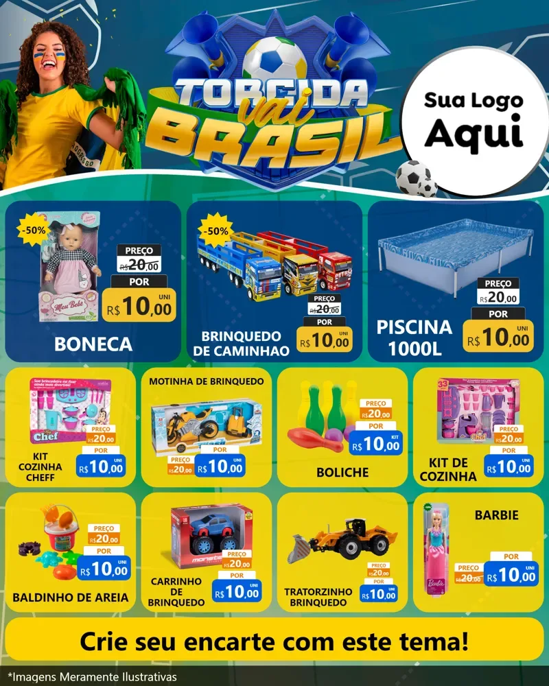 Modelo de Rede Social para Feed Instagram com o tema Torcida Vai Brasil - Copa para Brinquedos