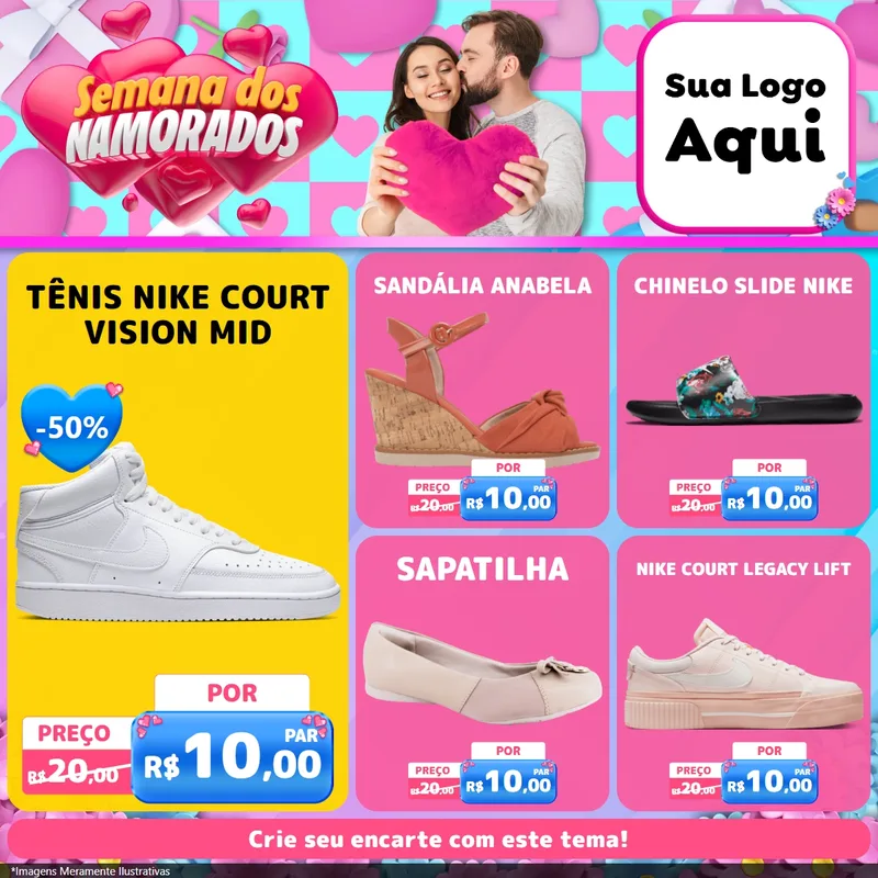 Modelo de Rede Social para Feed Facebook com o tema Semana dos Namorados para Calçados