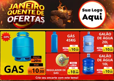 Modelo de Encarte para Encarte A4 Horizontal com o tema Janeiro Quente de Ofertas para Água e gás