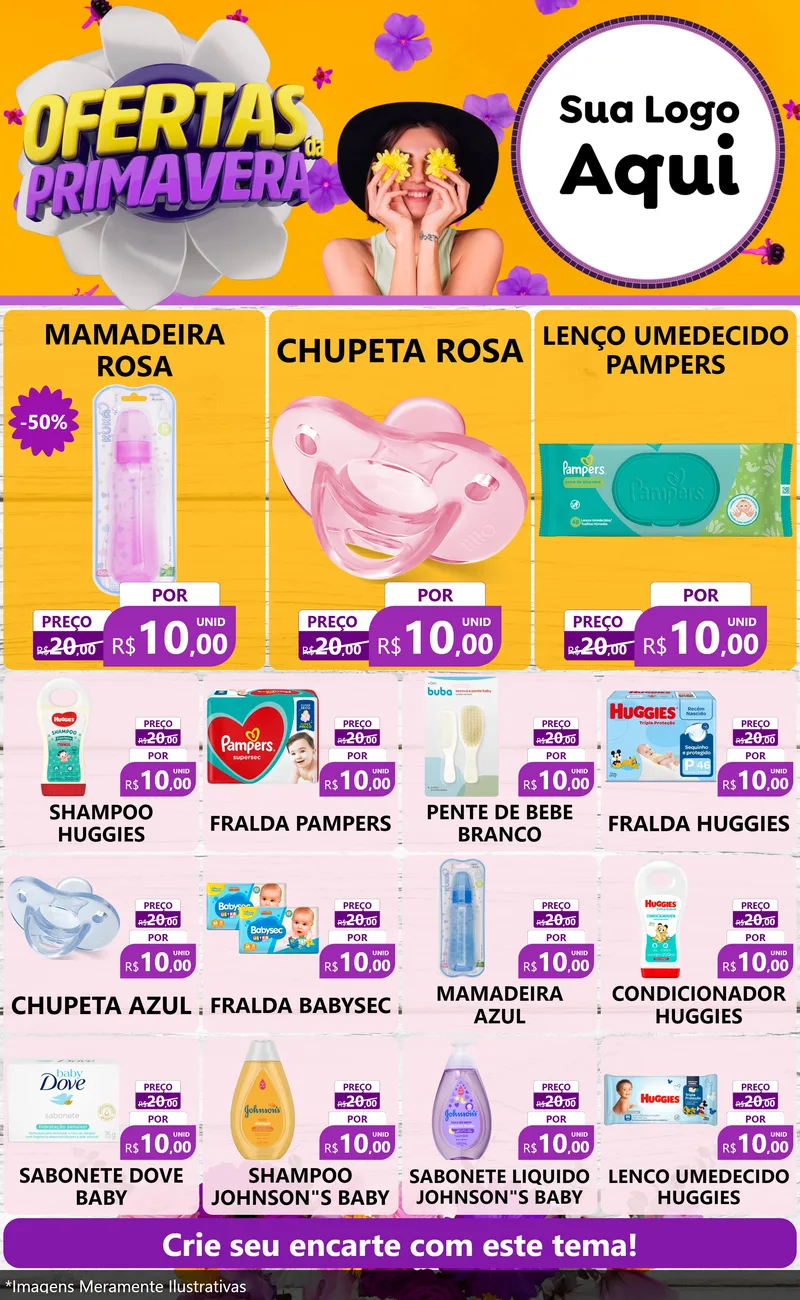 Modelo de Encarte para Encarte Grande com o tema Ofertas Da Primavera para Bebês