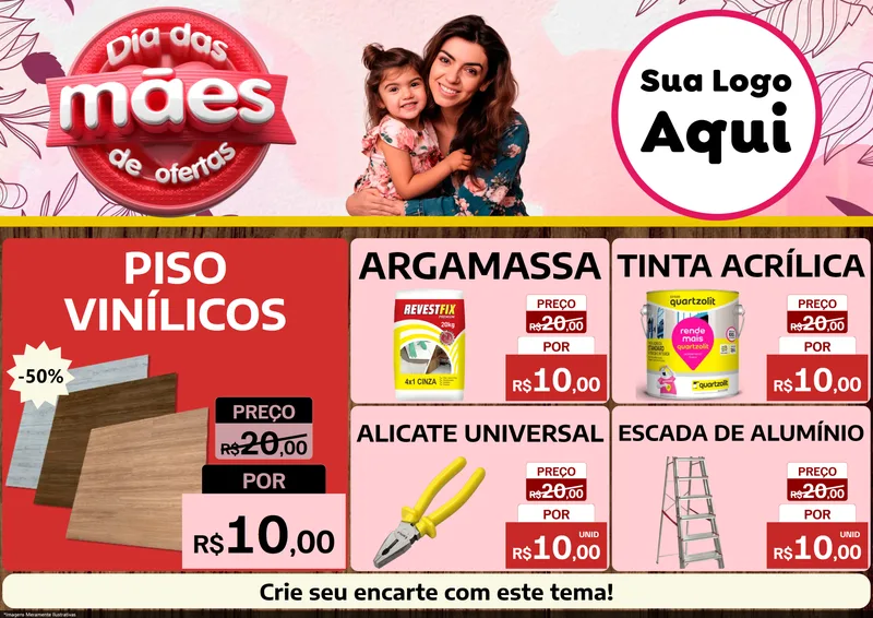 Modelo de Encarte para Encarte A4 Horizontal com o tema Dia Das Mães De Ofertas para Material para Construção