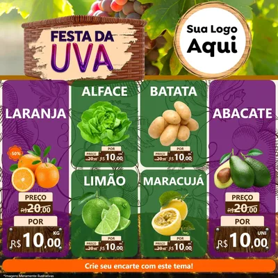 Modelo de Rede Social para Feed Facebook com o tema Festa da Uva para Hortifrúti