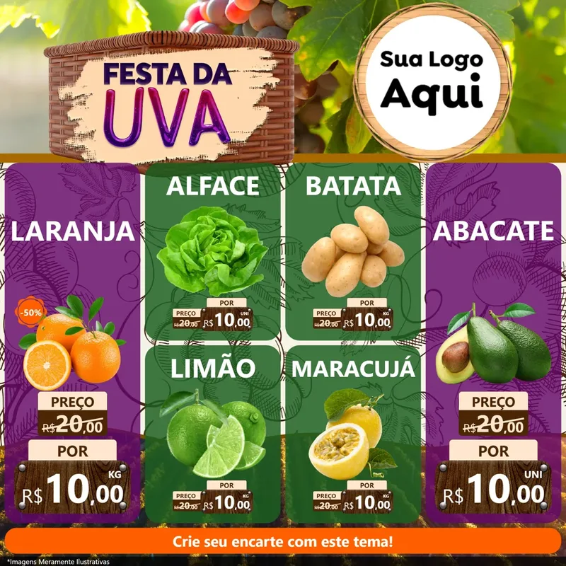 Modelo de Rede Social para Feed Facebook com o tema Festa da Uva para Hortifrúti