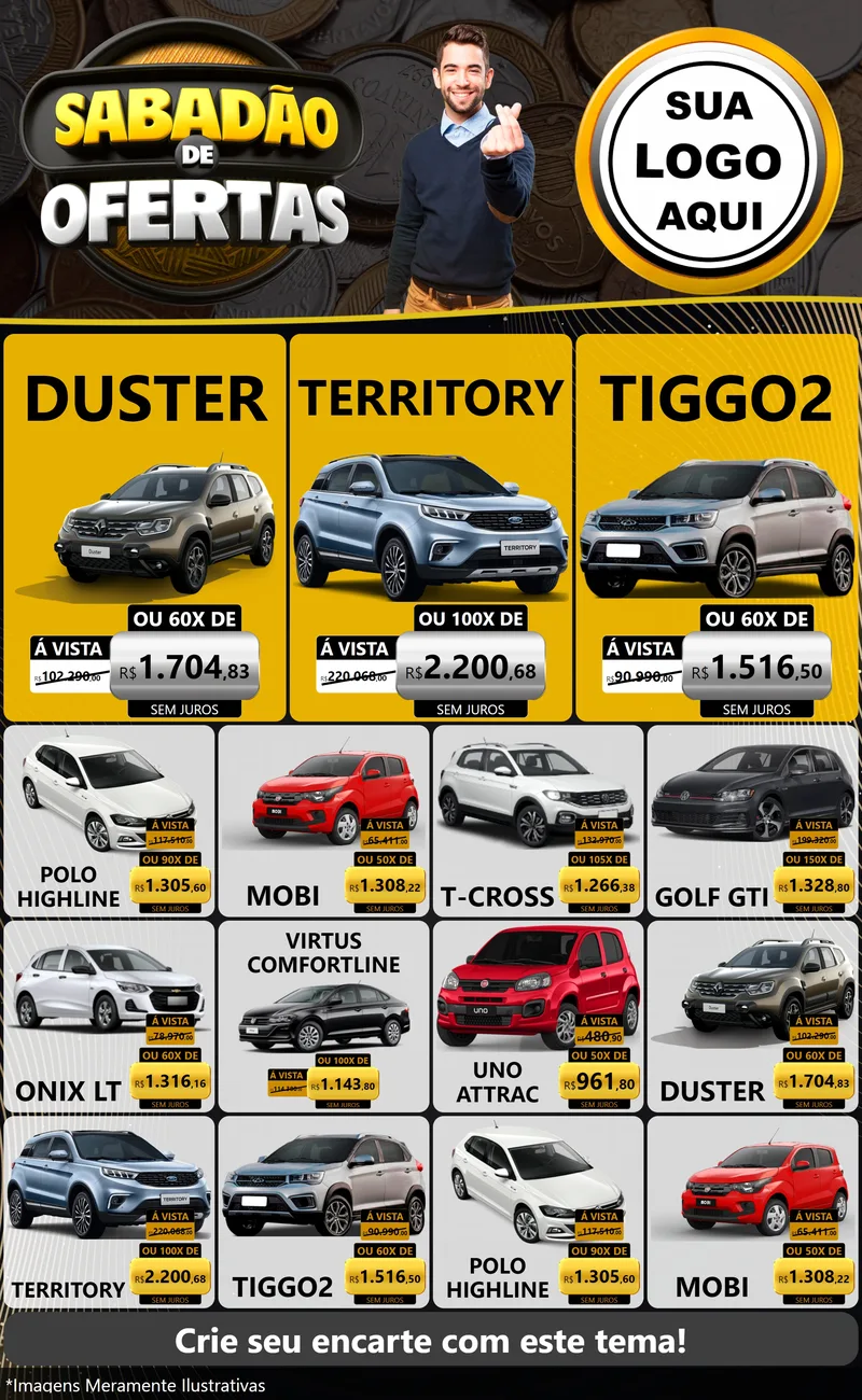 Modelo de Encarte para Encarte Grande com o tema Sabadão de Ofertas para Concessionaria de Carros
