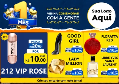 Modelo de Encarte para Encarte A4 Horizontal com o tema Um Mês de Aniversário para Perfumes
