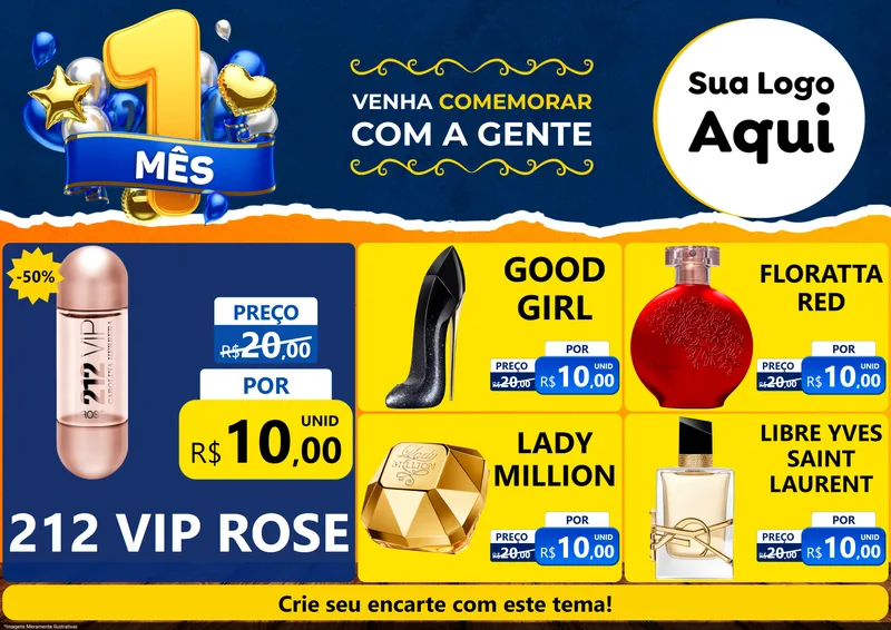 Modelo de Encarte para Encarte A4 Horizontal com o tema Um Mês de Aniversário para Perfumes