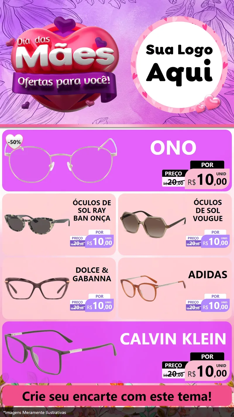 Modelo de TV para TV Vertical com o tema Dia das Mães Ofertas para Você! para Óticas