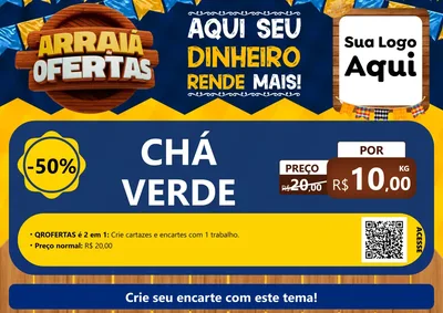 Modelo de Cartaz para Cartaz A4 Horizontal com o tema Arraiá de Ofertas - Junina para Produtos Naturais