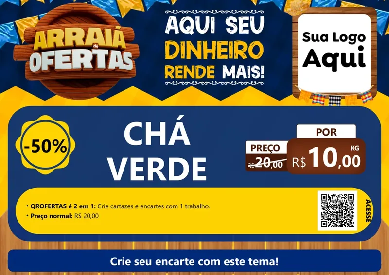 Modelo de Cartaz para Cartaz A4 Horizontal com o tema Arraiá de Ofertas - Junina para Produtos Naturais