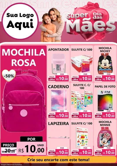 Modelo de Encarte para Encarte A4 Vertical com o tema Super Dia Das Mães para Papelaria
