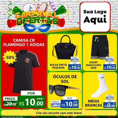 Modelo de Rede Social para Feed Facebook com o tema Carnaval de Ofertas para Roupas e acessórios