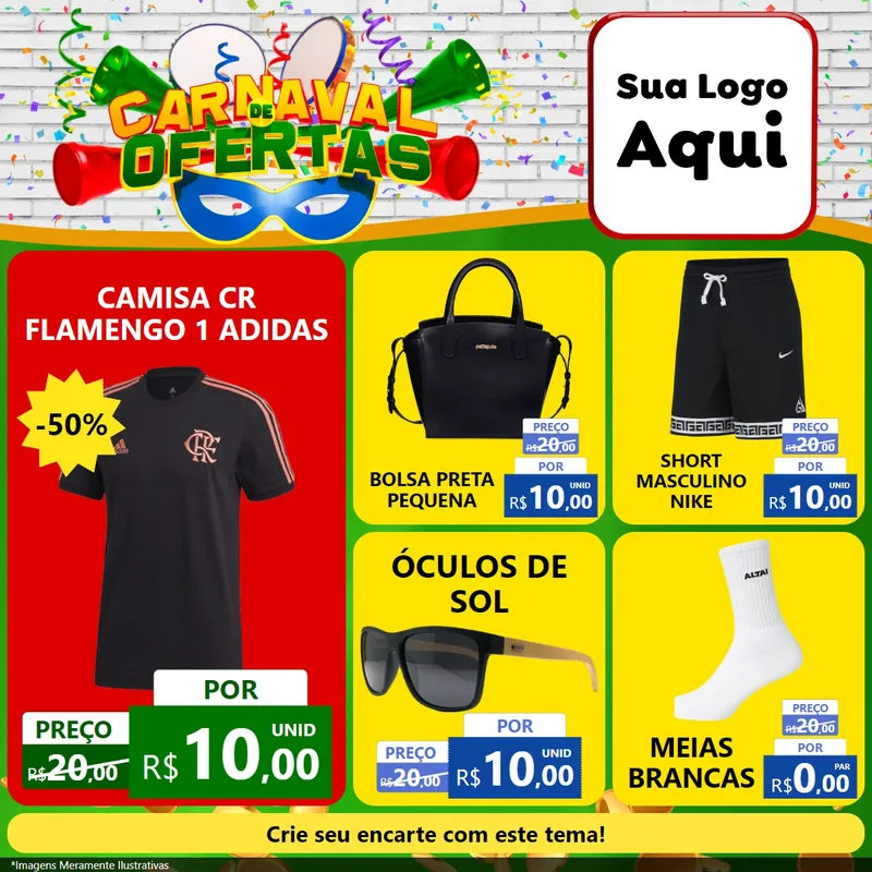 Modelo de Rede Social para Feed Facebook com o tema Carnaval de Ofertas para Roupas e acessórios