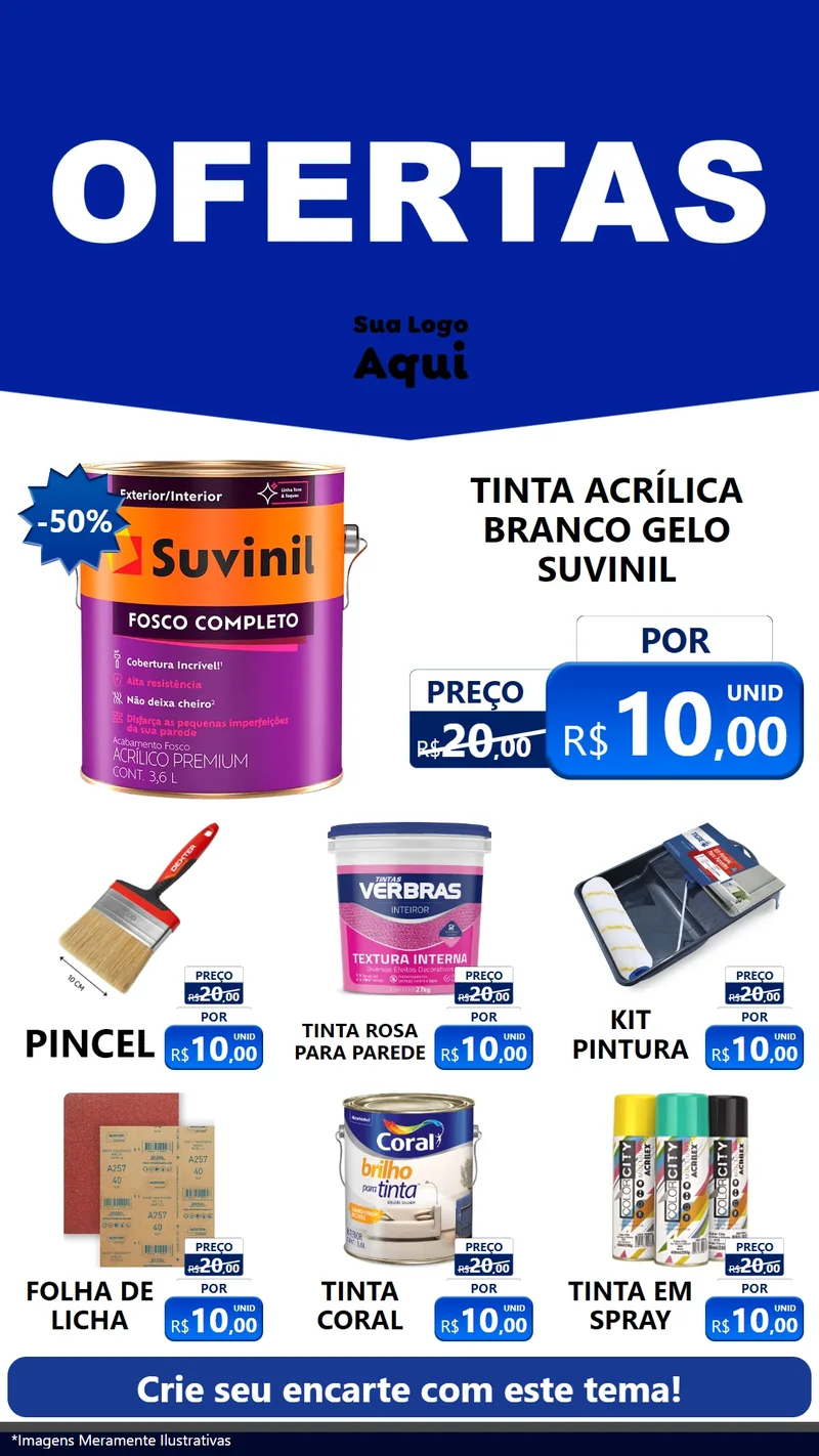 Modelo de Rede Social para Stories com o tema Ofertas Azul Cartaz para Tintas e Ferramentas