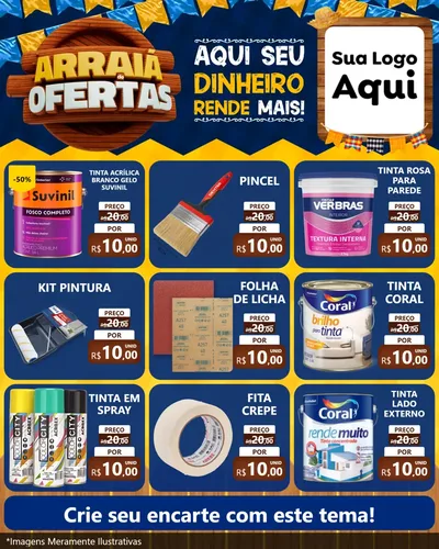 Modelo de Rede Social para Feed Instagram com o tema Arraiá de Ofertas - Junina para Tintas e Ferramentas