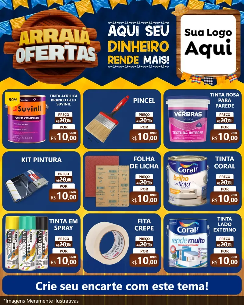 Modelo de Rede Social para Feed Instagram com o tema Arraiá de Ofertas - Junina para Tintas e Ferramentas