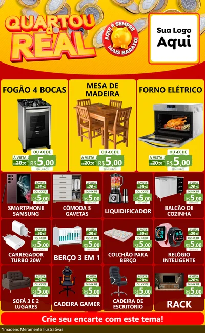 Modelo de Encarte para Encarte Grande com o tema Quartou do Real para Móveis e Eletro