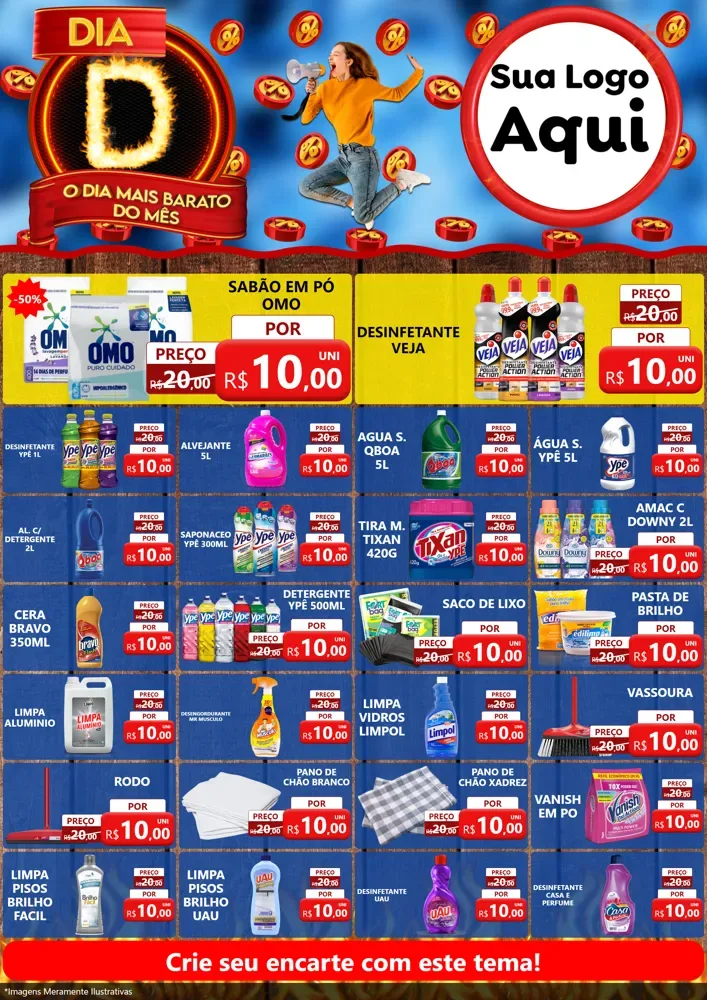 Modelo de Encarte para Encarte A4 Vertical com o tema Dia D - O Dia Mais Barato Do Mês para Produtos de Limpeza