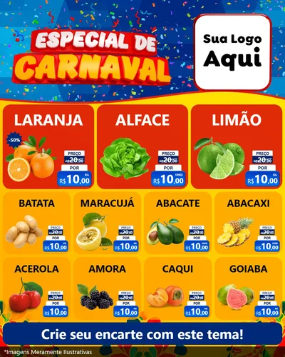 Modelo de Rede Social para Feed Instagram com o tema Especial de Carnaval para Hortifrúti
